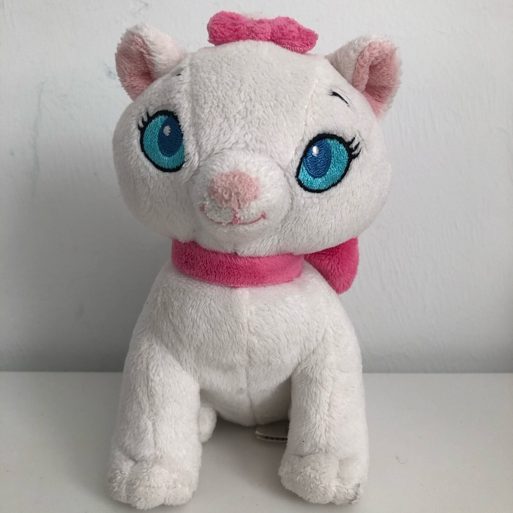 Disney Aristocats Pink-Bowed White Plush Cat with Blue Eyes
